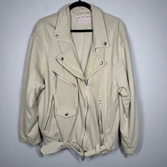 We The Free Free People Cream Cotton Moto Jacket Size M - Picture 1 of 8